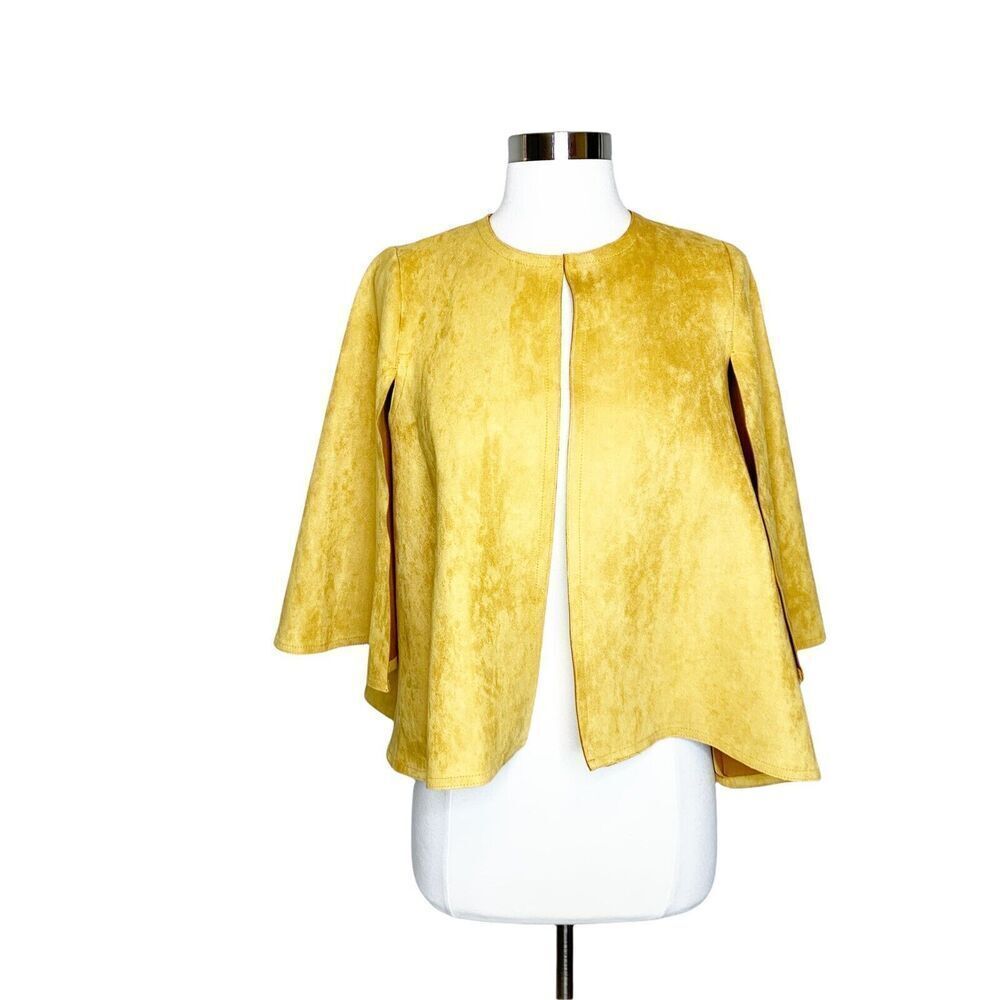 Jayley Collection S Small Faux Suede Capelet Camel Tan Soft Jacket Top Open